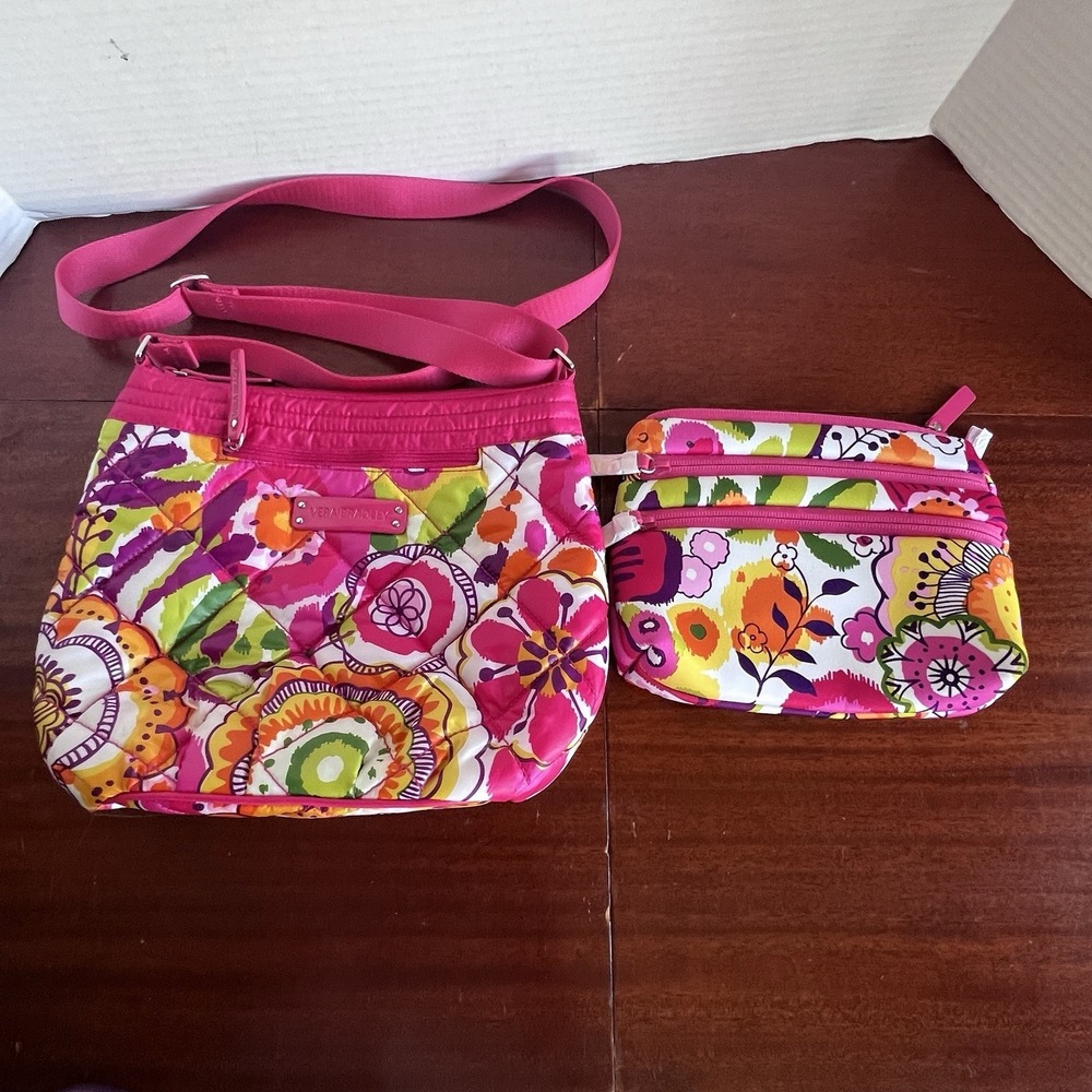 Vera Bradley Puffy Clementine Crossbody Bag Purse and Organizer NEW 2Pc Set Pink